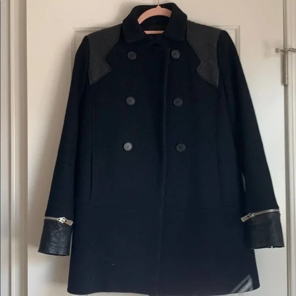 Maje Wool/Cashmere Leather Trim Coat